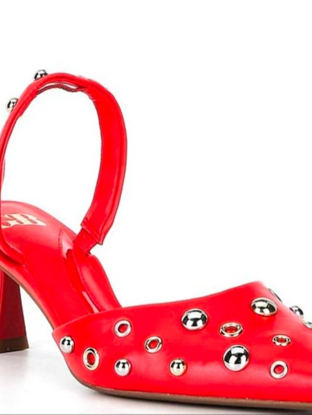 GB Office-Siren Leather Grommet Stud Heel Slingback Pumps Eclipse Red Size 8 new